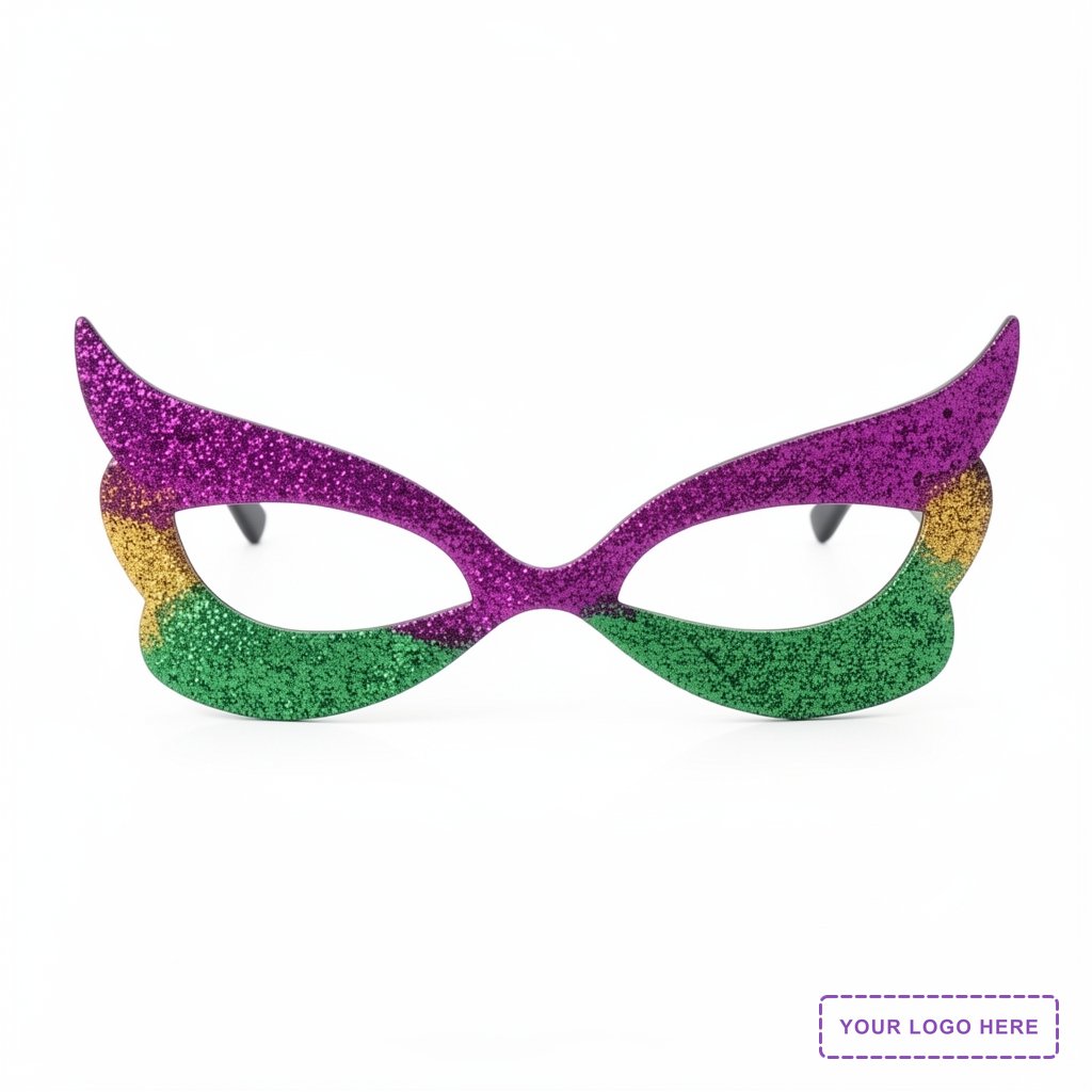 Mardi Gras Eyeglasses, Glitter Frames (Non-Light Up)