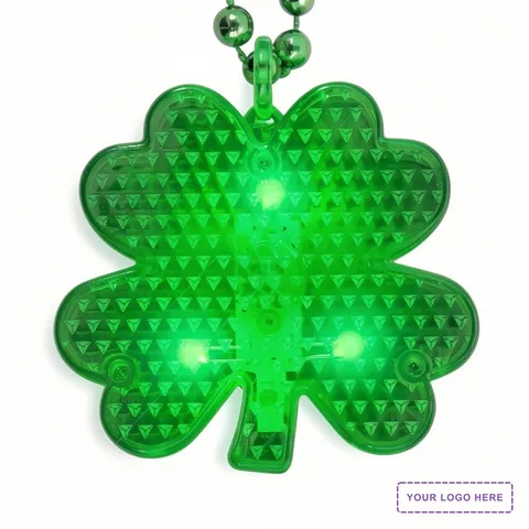 Flashing LED Shamrock Charm on Beads Necklace