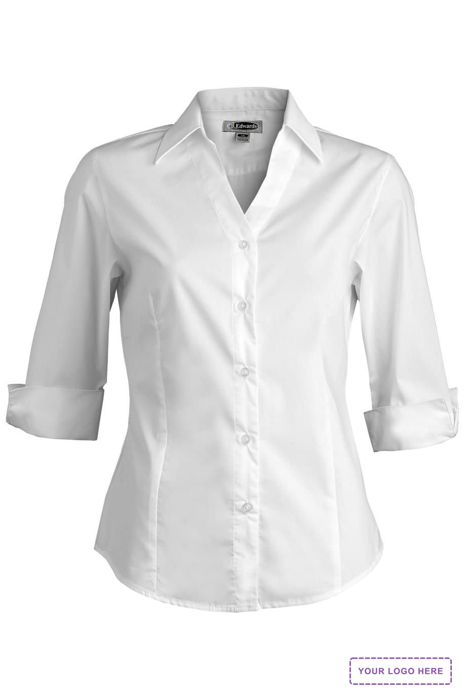Stretch Broadcloth Three Quarter Sleeve Ladies Shirt