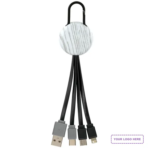 White Wood Clip Dual Input 3 In 1 Charging Cable
