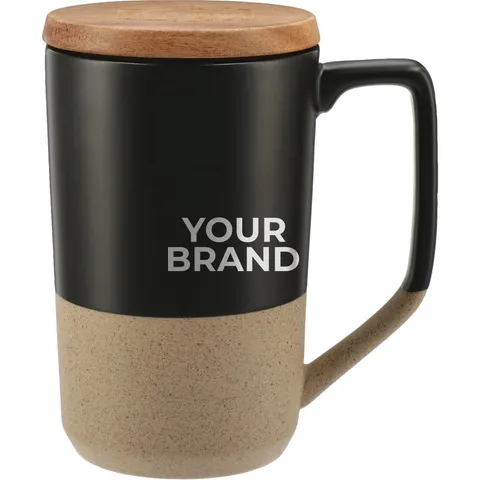 Tahoe Tea & Coffee Ceramic Mug with Wood Lid 16oz