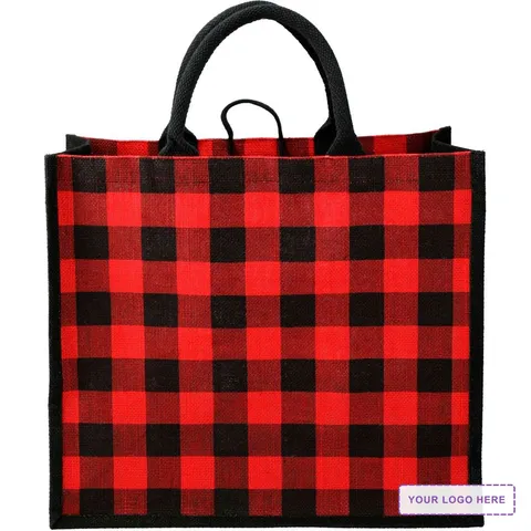 Buffalo Plaid Printed Jute Tote