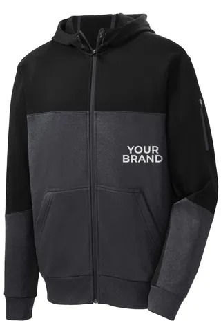 Sport-Tek Tech Fleece Colorblock Full-Zip Hooded Jacket. ST245