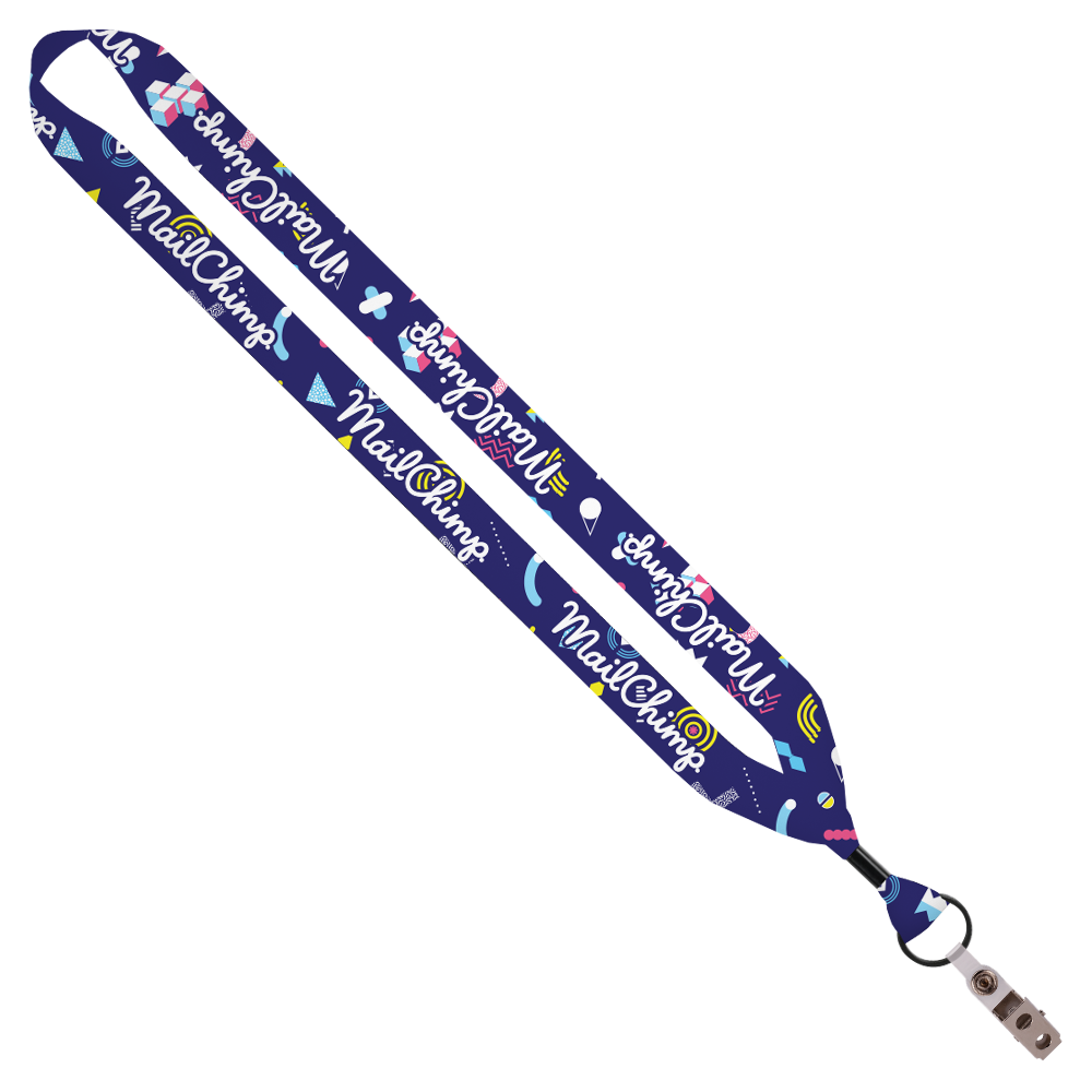 3/4" Dye-Sublimated Lanyard with Metal Crimp, Split-Ring & Bulldog Clip