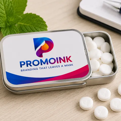 Latas de mentas personalizadas con el logo de PromoInk AI