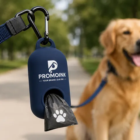 Bolsas para excrementos de mascotas personalizadas con el logo de PromoInk AI