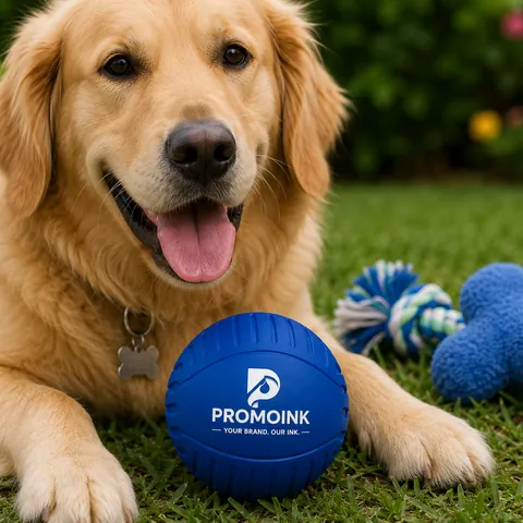 Custom Pet Toys and Balls with the PromoInk AI logo