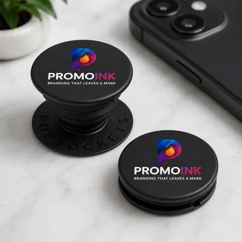 Agarres para celular personalizados con el logo de PromoInk AI