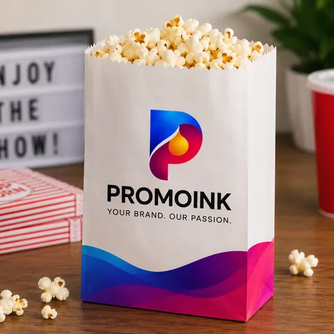 Bolsas de palomitas de maíz personalizadas con el logo de PromoInk AI