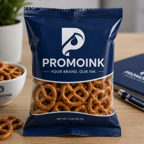 Bolsas de pretzels personalizadas con el logo de PromoInk AI