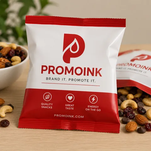 Bolsas de snacks personalizadas con el logo de PromoInk AI